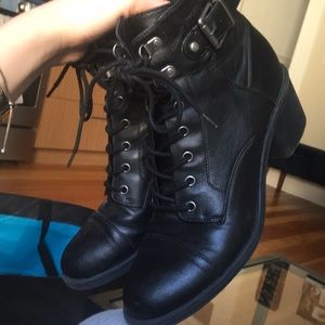 Chunky heeled lace up booties